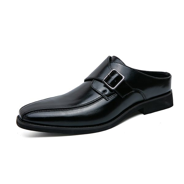 

size 38-46 half shoes for men summer dress shoes leather man slides, Black