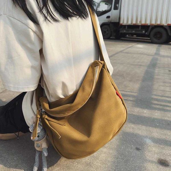 

men's canvas trendy cross body bag summer casual and versatile lazy style student class large capacity shoulder bag female