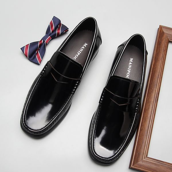 

new stylish soft patent leather loafers comfy slip on men dress shoes handmade casual shoes mens flats boat shoes, Black