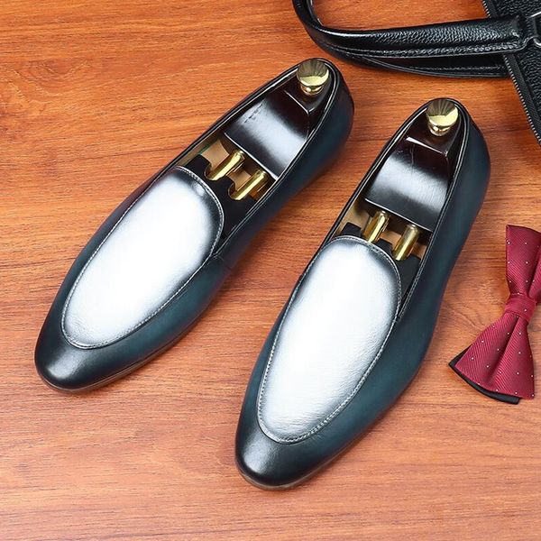 

new arrival fashion mixed color soft genuine leather loafers luxury slip on leather casual shoes boat shoes men dress shoes, Black