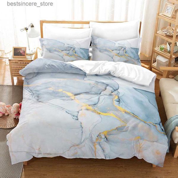 

dream blue marble bedding set single duvet cover double size halo dyeing luxury fashion home textile for adults bedroom decor l230522