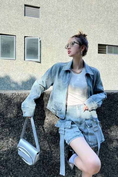 

23ss womens jacket womens designer clothing simple double f hardware long sleeve denim jacket coat women clothes, Black;brown