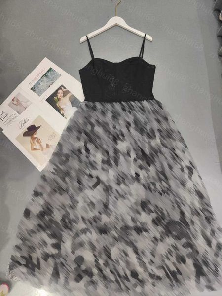 

23ss womens designer clothing summer dresses women dress tube suspenders splice gauze logo print long dress womens clothing, Black;gray