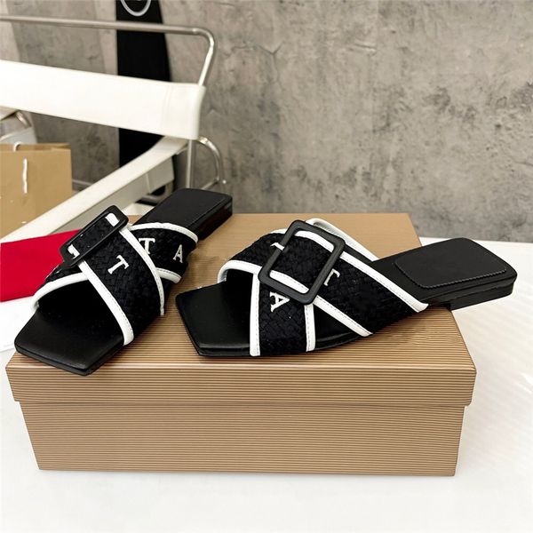 

fashion slippers 2023 clity luxury design summer men and women flat shoes thick sole leather rubber letter casual cartoon slippers 01-03, Black