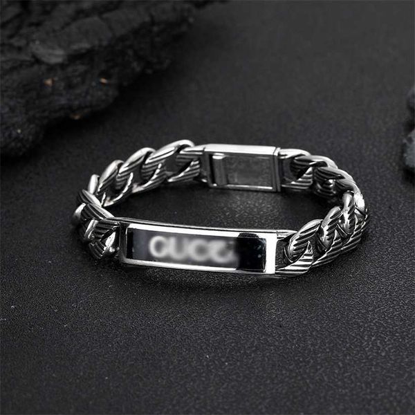 

2023 gujia 925 sterling silver narrow edition black grain enamel engraved stripes fashion versatile bracelet