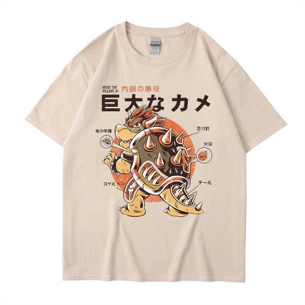

nostalgic anime cartoon 2d japanese creative hand drawn short sleeved men's and women's loose fitting t-shirt, White;black