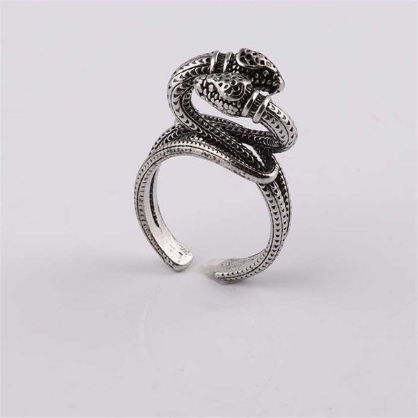 

2023 gu jia's new double snake head wrapping made of old rings for men and women couples matching ring meng yu jewelry, Silver