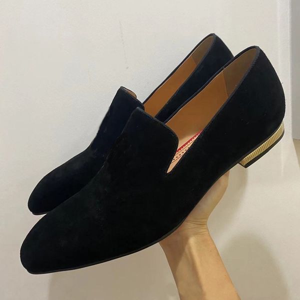 

italy fashion black suede loafers luxury slip on leather casual shoes men flats party and banquet shoes