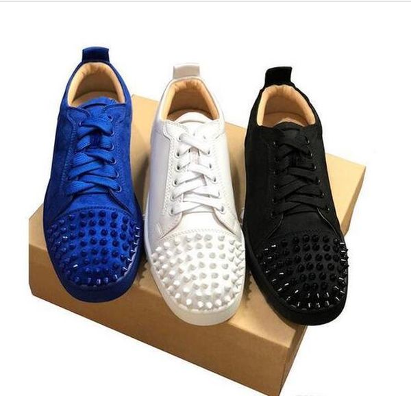 

christians red bottomed new designer sneakers red shoe low cut suede spike luxury for men and women shoes party wedding crystal fyi pem, Black