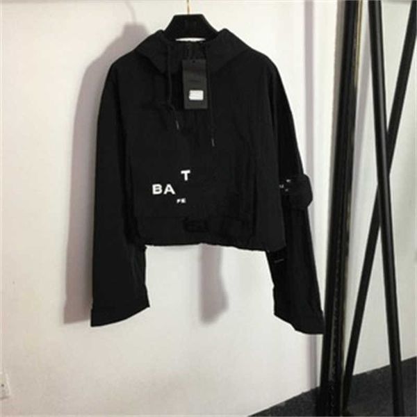 

new fashion designer jacket womens letter print large pockets half-zip long-sleeved hooded windbreaker rashers summer cool clothing 55, Black;brown