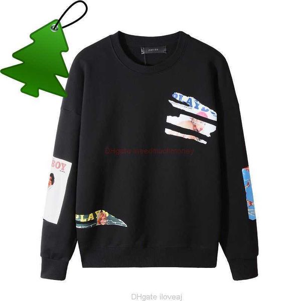 

designer clothing mens sweatshirts amires am hoodies autumnwinter 22 new amies long sleeve sweatshirt slim round neck outwear print fashion, Black