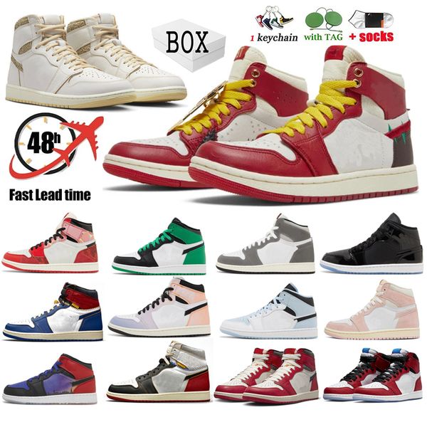 

with box new jumpman 1 basketball shoes next chapter spider verse washed pink 1s lost found patent bred space jam dark mocha womens men trai