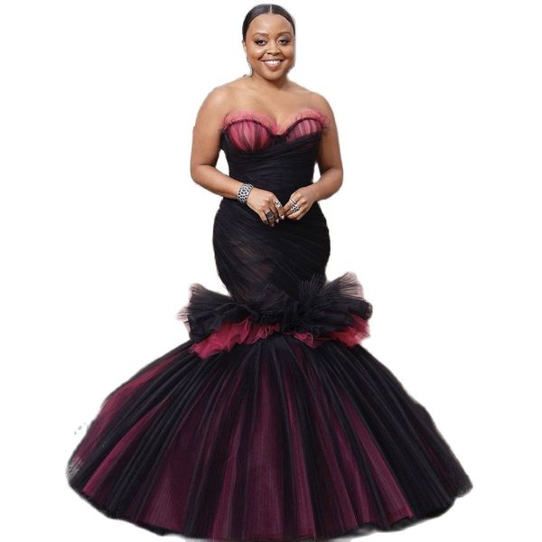 

fashion black&pink tulle mermaid evening dresses sweetheart ruched tutu formal evening gown tiere celebrity dress, Black;red