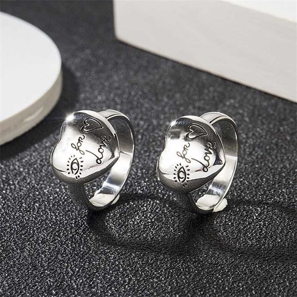 

2023 chaozhou ancient family carved flower and bird heart fearless s925 sterling silver love couple ring