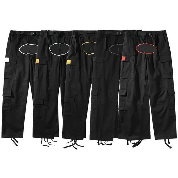 

mens pants cargo streetwear hip hop retro printed casual trousers military multi-pockets straight high street loose overalls couple jogger a, Black