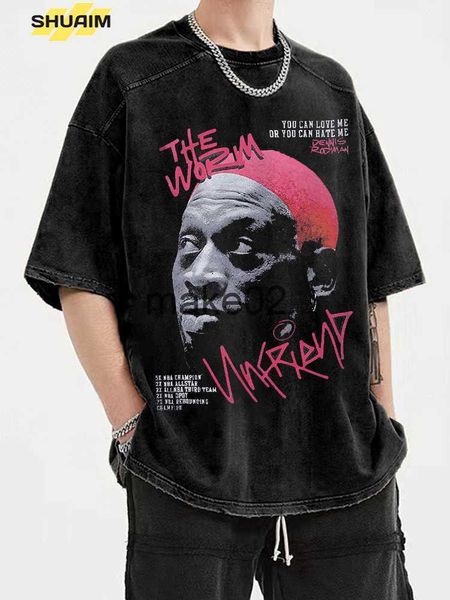 

men's plus tees polos hip hop streetwear men 2023 vintage t shirt dennis rodman portrait printed tshirt cotton men oversize washed tees, Black;brown