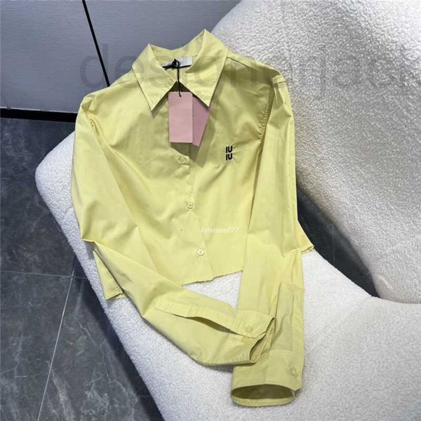 

women's blouses & shirts designer 23ss cotton women crop with letter embroidery runway high end luxury brand dress lapel collar shirt, White