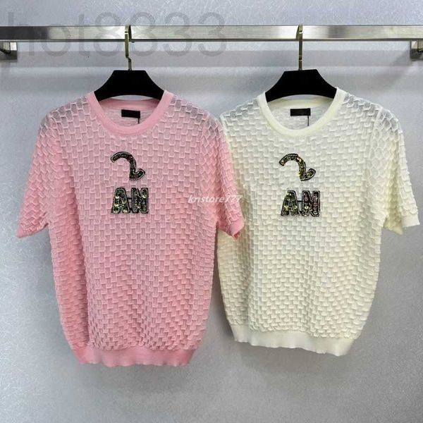 

women's t-shirt designer 23ss summer women t shirts knits tee vest with letter sequins girls 100% wool crop runway stretch sleeveless, White
