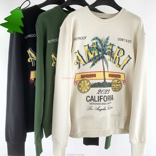 

designer clothing mens sweatshirts amires am hoodies 22ss new amies coconut letter printing digital pattern round neck long sleeve versatile, Black