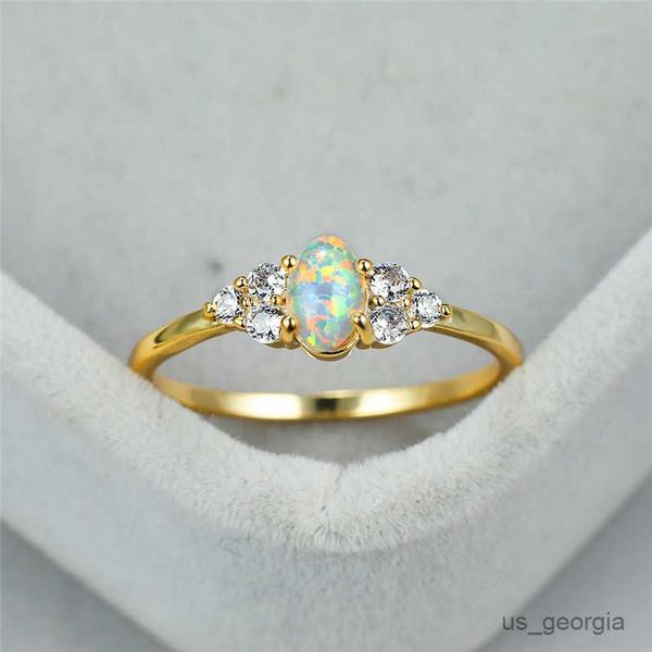 

band rings boho female white oval opal ring minimalist gold color thin wedding rings for women vintage round crystal stone engagement ring r, Silver