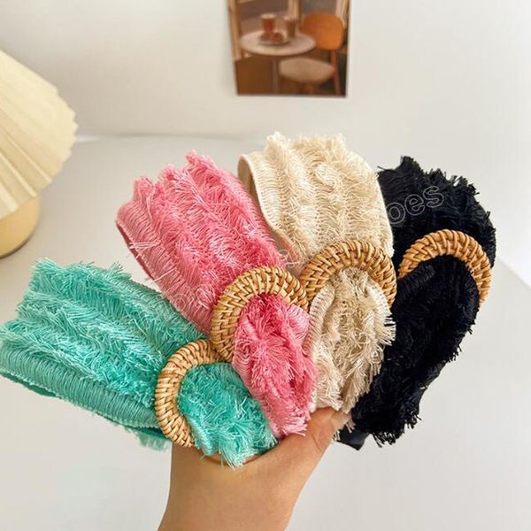 

fashion hair hoop for women wide side headband woven raw edge side wood clasp hairband femme hair accessories, Slivery;white