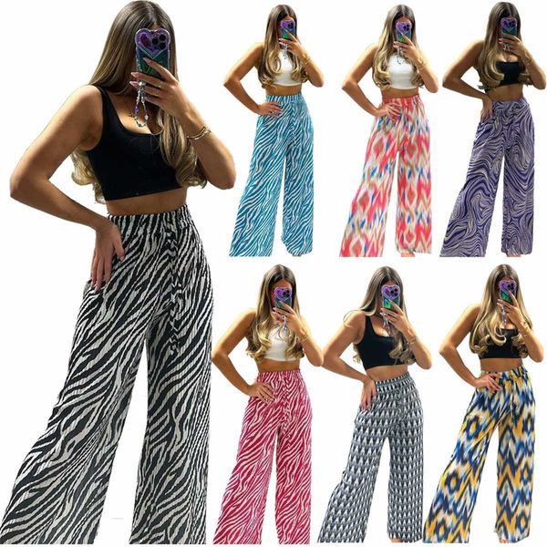 

womens fashion printed wide leg pants casual leggings micro pant 8 colors, Black;white