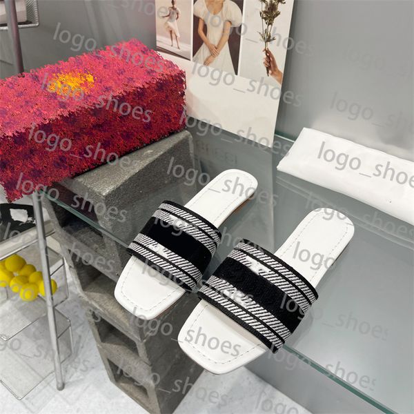 

new knitting women sandal designer embroidery brand printed beach slippers summer outdoor slides ladies slipper, Black