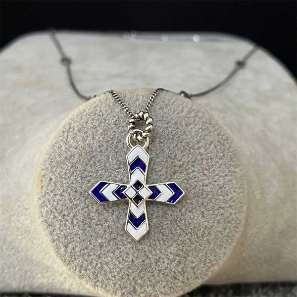 

2023 gujia cross enamel necklace pendant silver s925 collar chain blue white yellow black