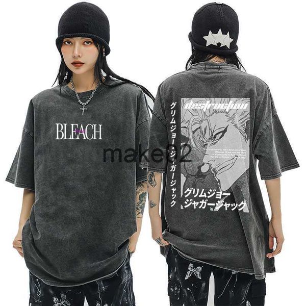 

men's plus tees polos front and back printing tshirts japanese anime bleach t shirt men washed kurosaki ichigo graphic tees funny haraj, Black;brown