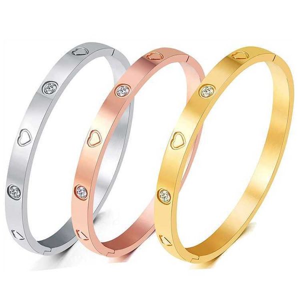 

advanced sense carti stainless steel buckle bracelet peach heart diamond bracelet titanium steel gold rose gold card bracelet, Black