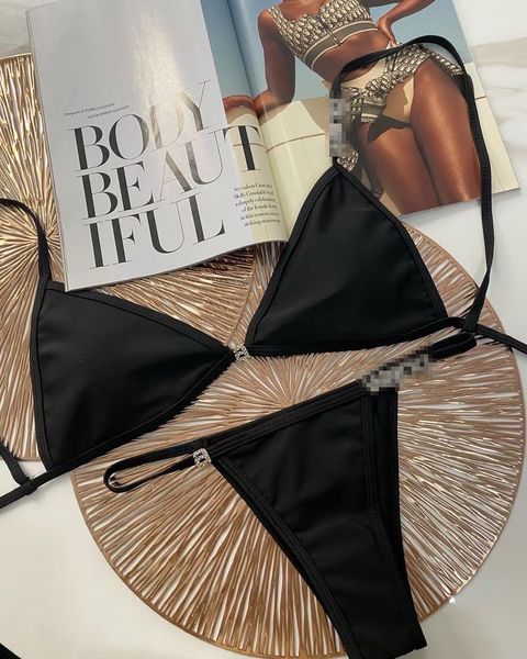

designer women girls' 23 spring summer mental letter decorative bikini sets underwear swimsuit beach summer swimwear bathing suits, White;black