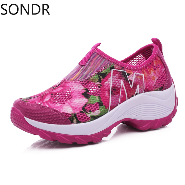 

womens printed floral sneakers mesh breathable casual slip on climb casual shoes match colors hiking new 2023, Black