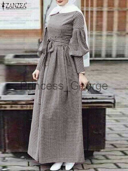 

casual dresses zanzea vintage plaid checked dubai turkey abaya hijab dress women long lantern sleeve holiday dress robe femme sundress overs, Black;gray