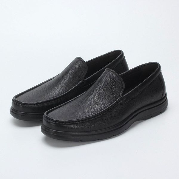 

men's shoes, casual and comfortable, layer of cowhide leather, one foot driving shoes, shock-absorbing father's shoes, men's, Black