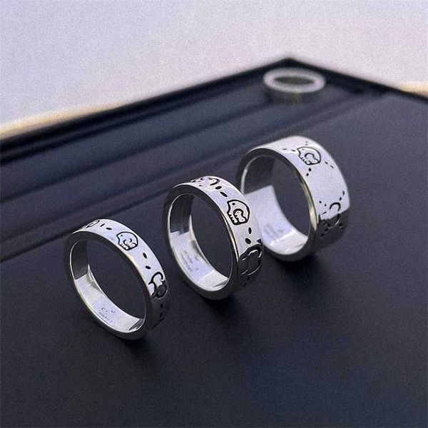 

2023 gujia 925 silver flower and bird elf ghost spirit skull head couple fashion simple ring