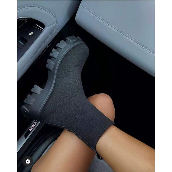 

boots 2023 socks shoes woman stretch fabric midcalf casual platform net red knitted short boot plus size booties 230625, Black