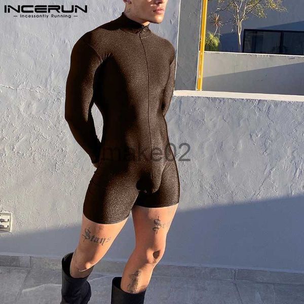 

men's shorts casual fashion style rompers new men comfortable half high neck solid rompers male long sleeved thin jumpsuit s5xl x0625, White;black