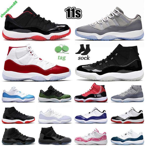 

box with new 2023 fashion basketball shoes jumpman 11 high og cool grey 11s bred low 25th anniversary outdoor trainers pink snakeskin purple