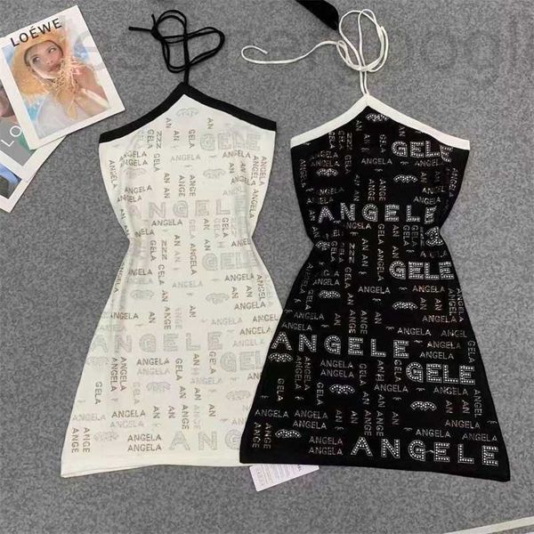 

basic & casual dresses designer heavy industry drill letter strap elegant dresshanging neck suspender skirt women's sleeveless vest out, Black;gray