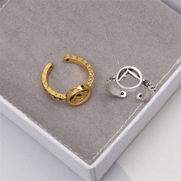 

2023 f family's new fashion letter open chain geometric metal minimalist style temperament ring, Silver