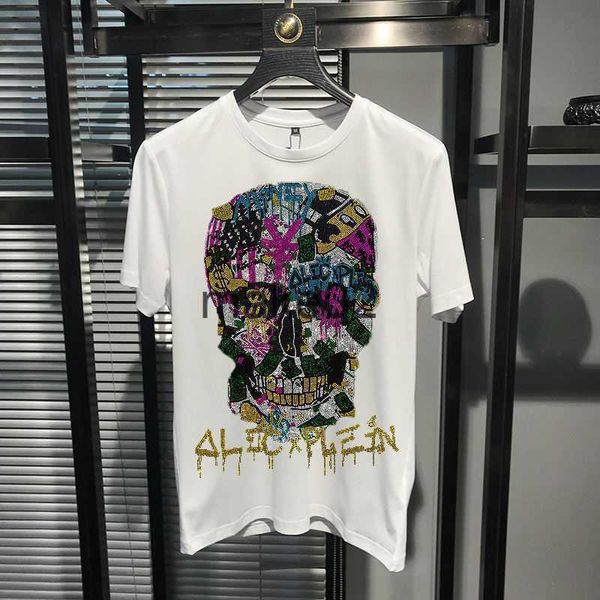 

men's plus tees polos men's tshirt with exaggerated camouflage design big skull head luminous personality loose short sleeves diam, Black;brown