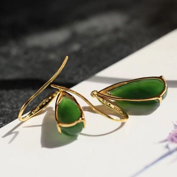 

natural n jade jasper earrings women's national style elegant long earrings earrings earrings, Silver