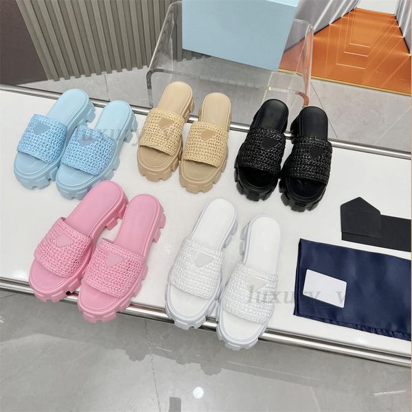 

designer monolith slippers women platform rubber slides muffin thick sole beach roman flat sandals party leather scuffs with box, Black