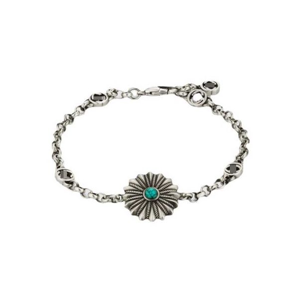 

2023 gujia s925 sterling silver used sunflower turquoise bracelet for men and women, Black