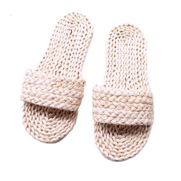 

slippers summer handwoven seagrass for women straw sandals home shoes handmade men's beach 230625, Black