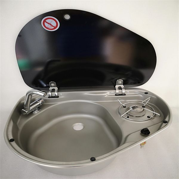 

1 burner gas stove hob sink combo tempered glass 525*425*150mm boat rv gr-600l