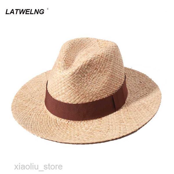 

wide brim hats wholesale raffia panama hats for women summer sun hat british beach hats sunshade ladies vacation straw hatssun block hkd2306, Blue;gray