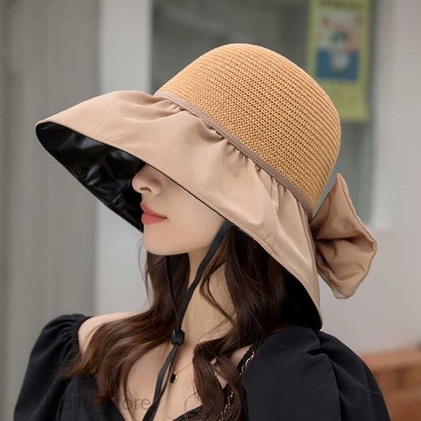 

wide brim hats summer new women bucket hat uv protection sun hats solid color soft foldable wide brim outdoor beach panama cap ponytail caps, Blue;gray
