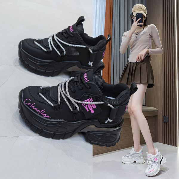 

increase 10cm height increasing shoes breathable and thick soles dad's shoes women's 2023 summer new mesh casual female sports sho, Black;white