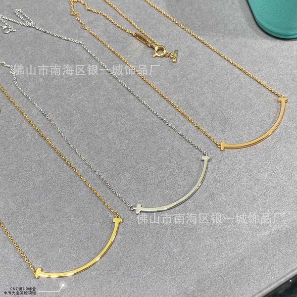 

high version tiffay v gold smiling necklace for women's light luxury 18k rose crowd design pure silver face collar chain girlfriend, Golden;silver